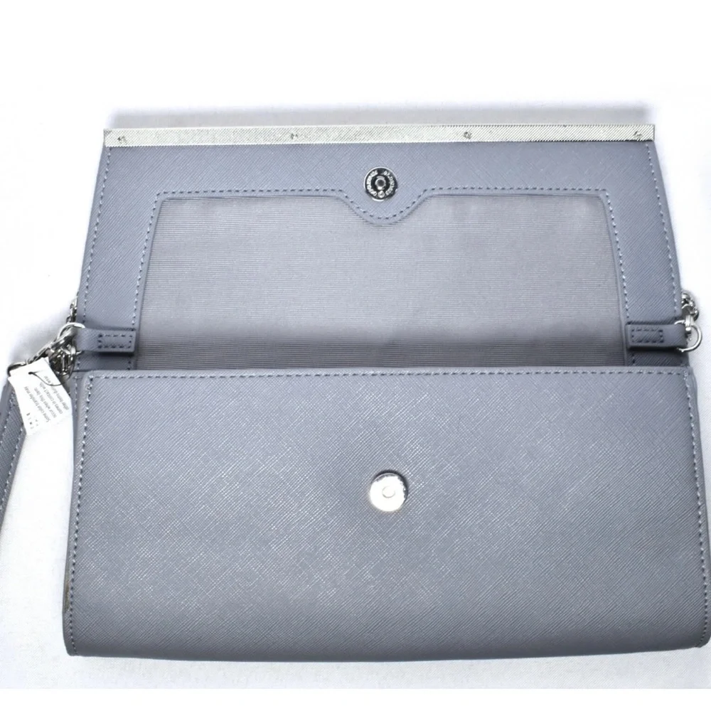 White House Black Market Gray Clutch Crossbody Chain Strap NWT Evening Bag - Picture 6 of 7